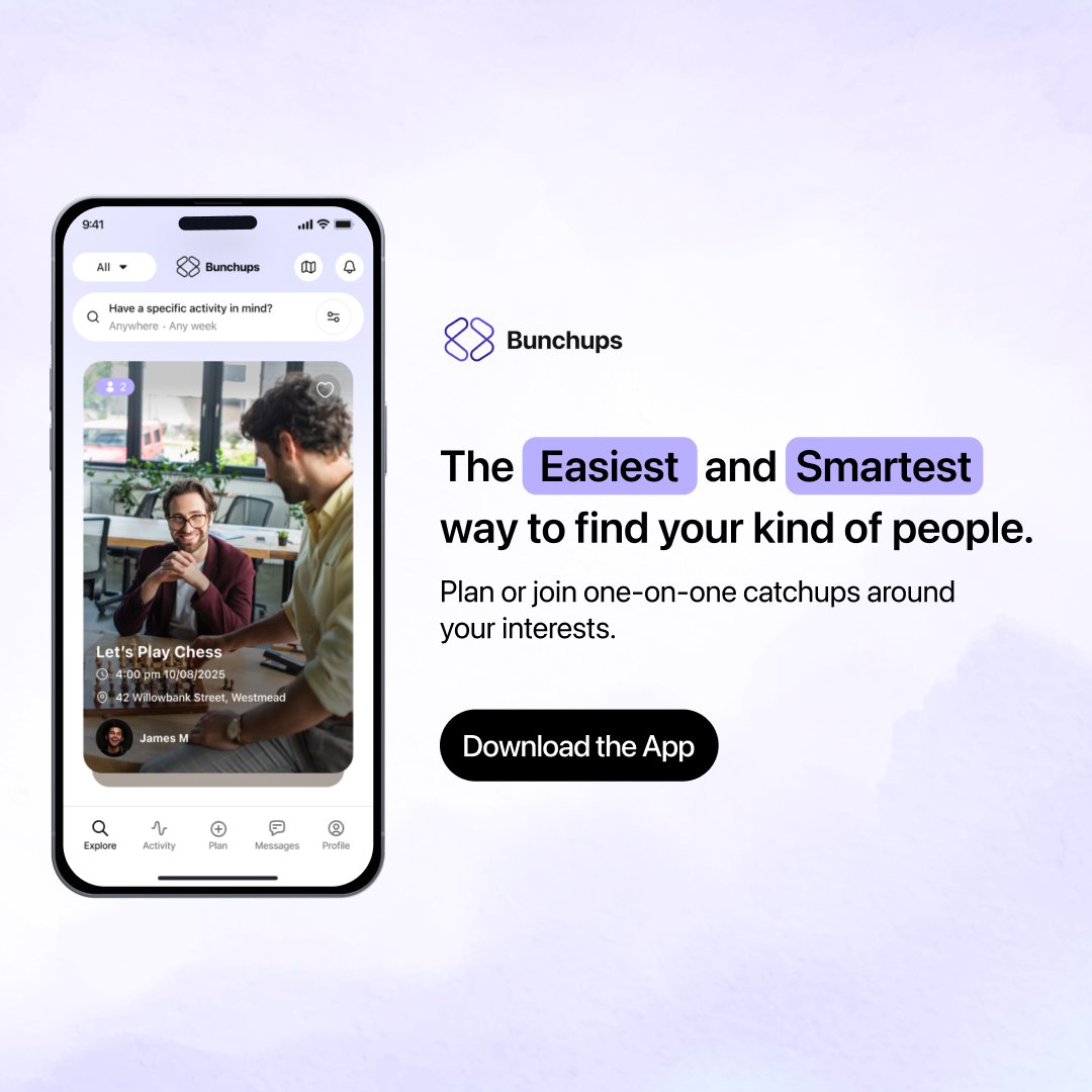 bunchups's tweet image. Ready to stop scrolling and start connecting? 😎

Bunchups is the easiest and smartest way to find your kind of people.

Whether you're into chess, hiking, coding, or coffee, plan or join one-on-one catchups centered around what you love. Find your interest buddy today!