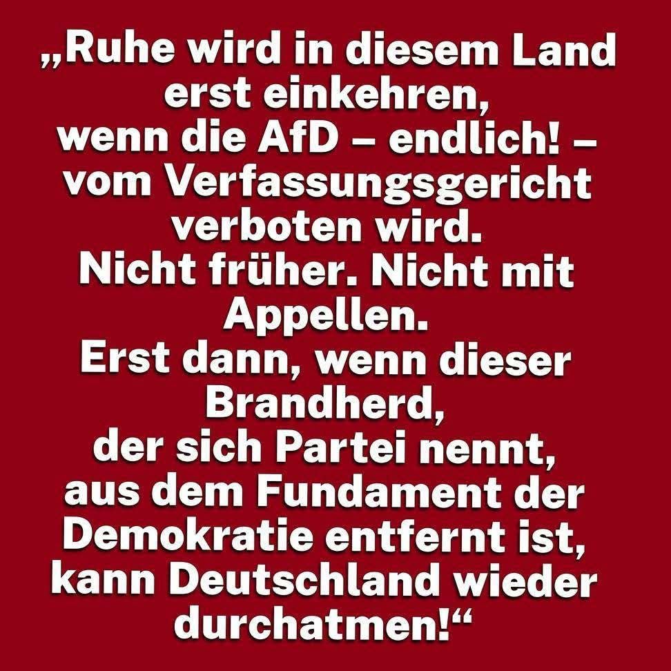 Netzfund. 
Hier wird klar unser dringendstes Problem benannt. Mit der AfD in den Parlamenten, werden alle anderen großen Probleme, wie Klima, Energie, Wirtschaft, Zukunft nicht angegangen. Die AfD zerstört bereits jetzt unsere Lebensgrundlagen. #AfDVerbotsverfahren
