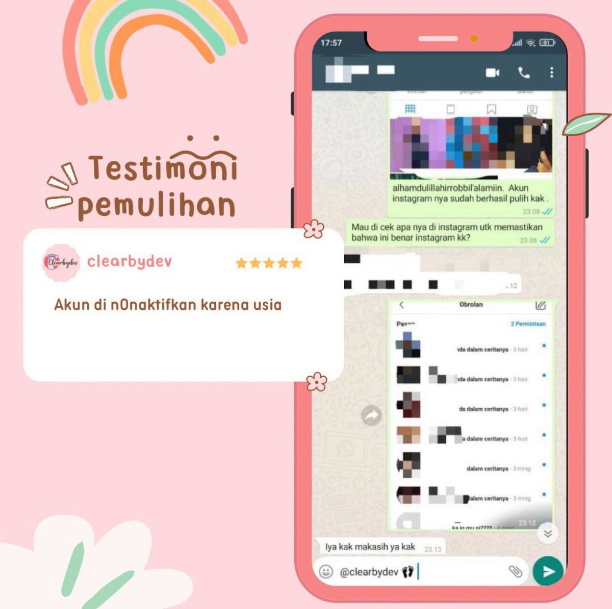 clearbydevv's tweet image. OPEN GUYS JASA HACK,PULIHKAN AKUN&RECOVERY AKUN✅
📛AKUN LUPA PASWORD/KE HACK
📛JASA SADAP WA
📛JASA HAPUS AKUN
📛JASA LACAK LOKASI,PEMULIHAN AKUN INSTAGRAM,TIKTOK,EMAIL DLL
wa.me/6285719665945