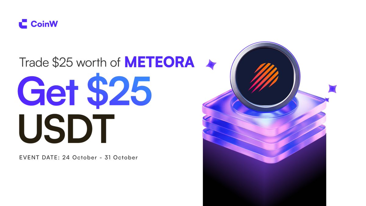 CoinWOfficial's tweet photo. 🔥 $METEORA is now LIVE with @MeteoraAG

🎁 Trade $25 Meteora, 10 winners grab 25 USDT each!

✅ Trade $25 of Meteora &amp; share UID
✅ Follow @CoinWOfficial
✅ Like &amp; Share this post https://t.co/RjPJEuer7X