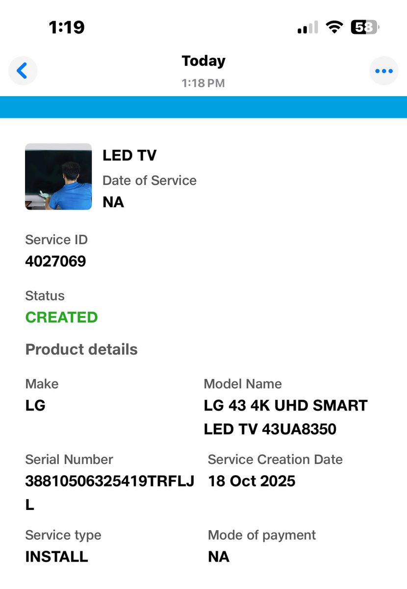 attremanoj's tweet photo. @RelianceDigital I purchased a TV on 18-Oct &amp; waiting for installation yet. Don’t know what’s going on. If @_MukeshAmbani https://t.co/qfncZ0Qh4U
