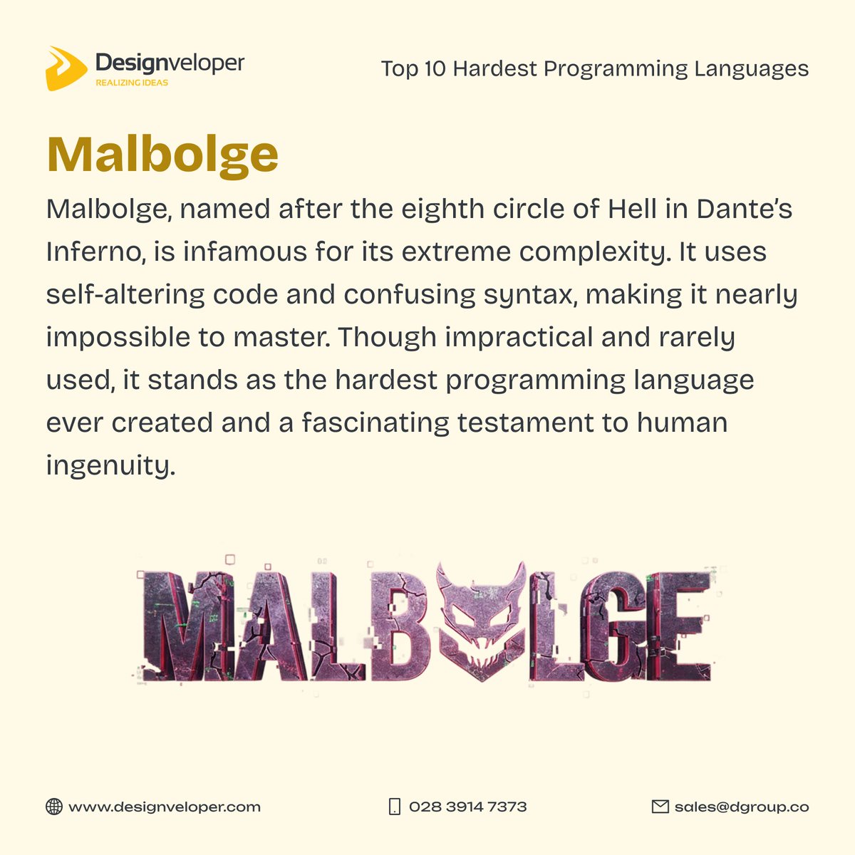 Designveloper's tweet image. Think coding is hard? Meet 9 programming languages that even pros struggle to master.
You might already be using one of them!

#programmingtip #developersdev #breachchulavista