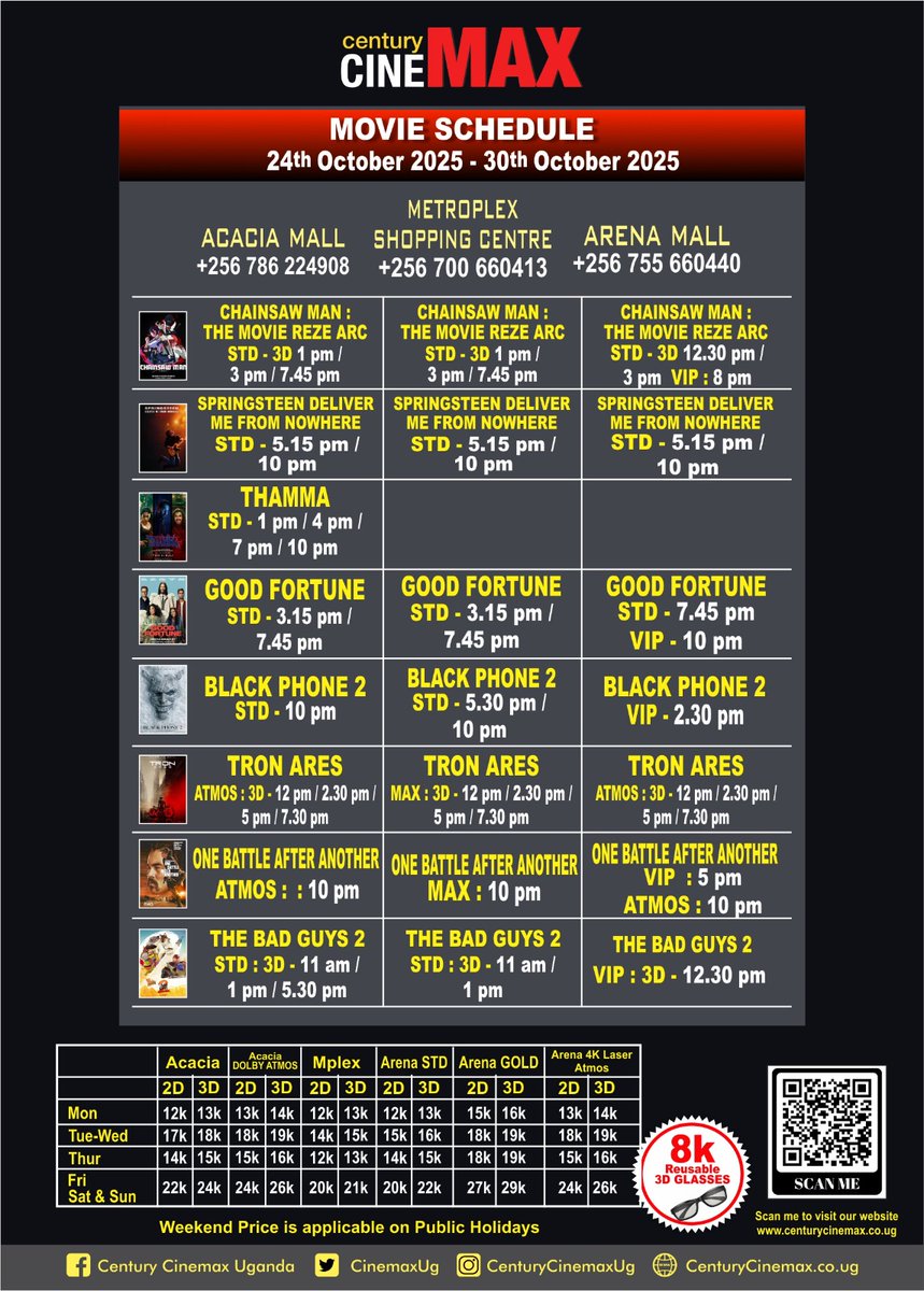 CinemaxUg's tweet image. Century Cinemax Uganda
#Newschedule #NewMovies
Schedule running up to 30th October 2025.
Visit our website for show times &amp;amp; tickets 🎟 centurycinemax.co.ug