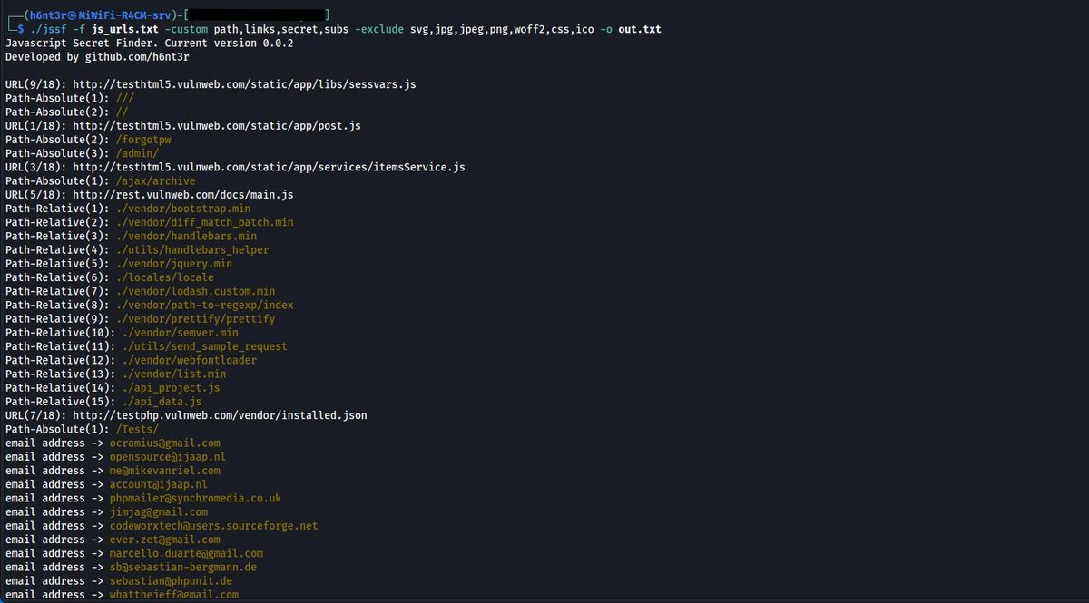 mijanhaque_'s tweet image. Finally I've published my jssf(JavaScript Secret Finder) tool.
Features:
&gt;Secrets find
&gt;Subdomains find
&gt;Path/Endpoint find
&gt;Links find
Tool link github.com/h6nt3r/jssf
Linkedin linkedin.com/in/mijanhaque/
#jsrecon #recon #BugBounty #EthicalHacking