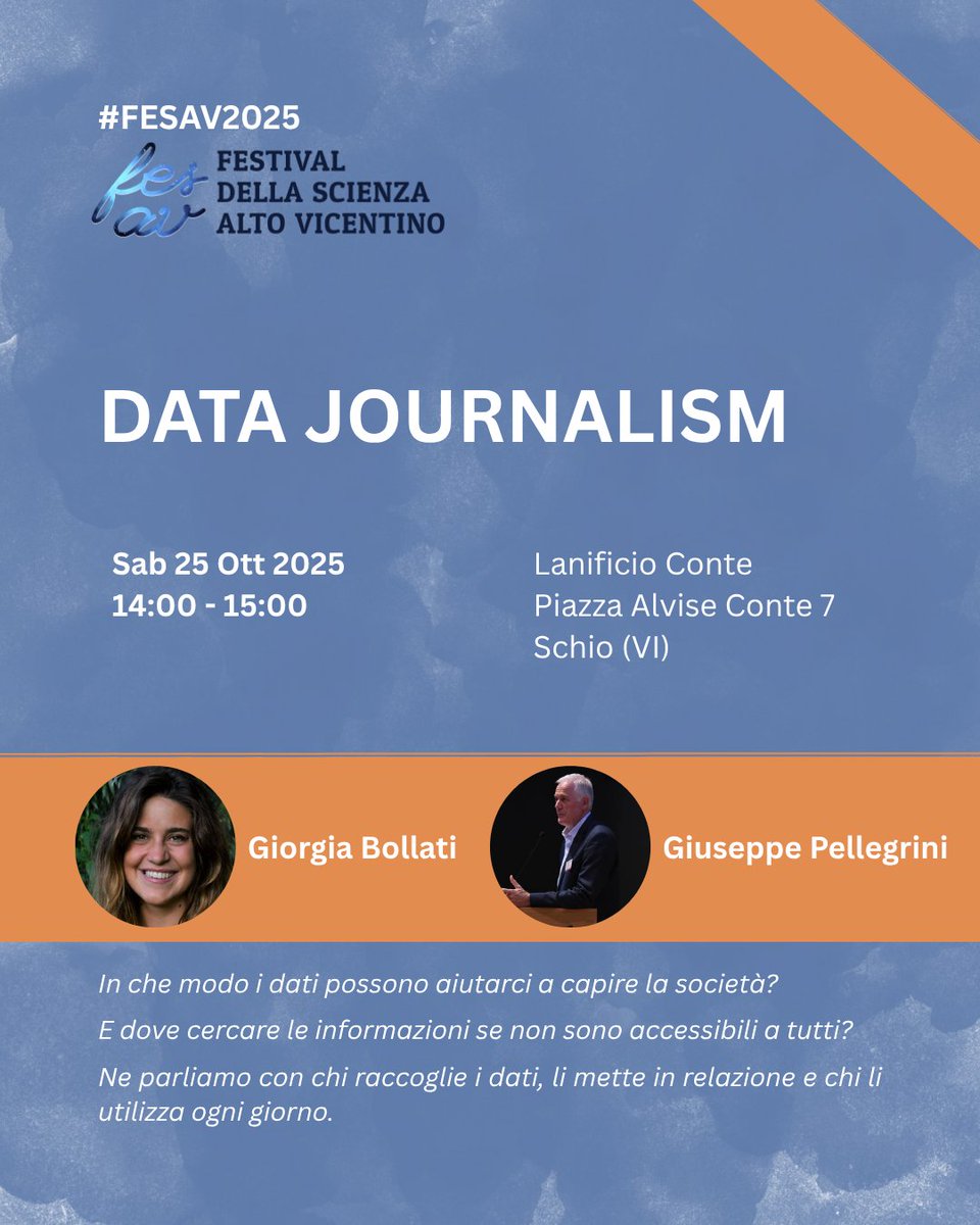 📊 In che modo i dati possono aiutarci a capire la società?
🔎 E dove cercare le informazioni se non sono accessibili a tutti?

Di questo si occupa il #datajournalism.

📍Ne parliamo sabato 25 ottobre al #fesav2025! 

Per informazioni: fesav.it/programma/i-da…

#dati #società