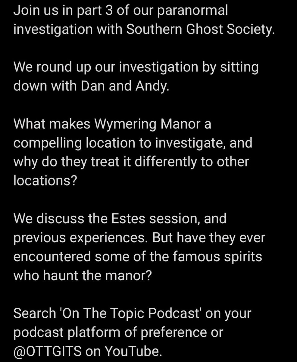 OnTheTopicPod's tweet image. NEW EPISODE!

#OnTheTopic #Podcast #SouthernGhostSociety #Paranormal #Ghosts #Spirits #WymeringManor #ParanormalInvestigators #ParanormalInvestigation #Portsmouth #Southsea #Southampton #Hampshire #PortsmouthCreatives