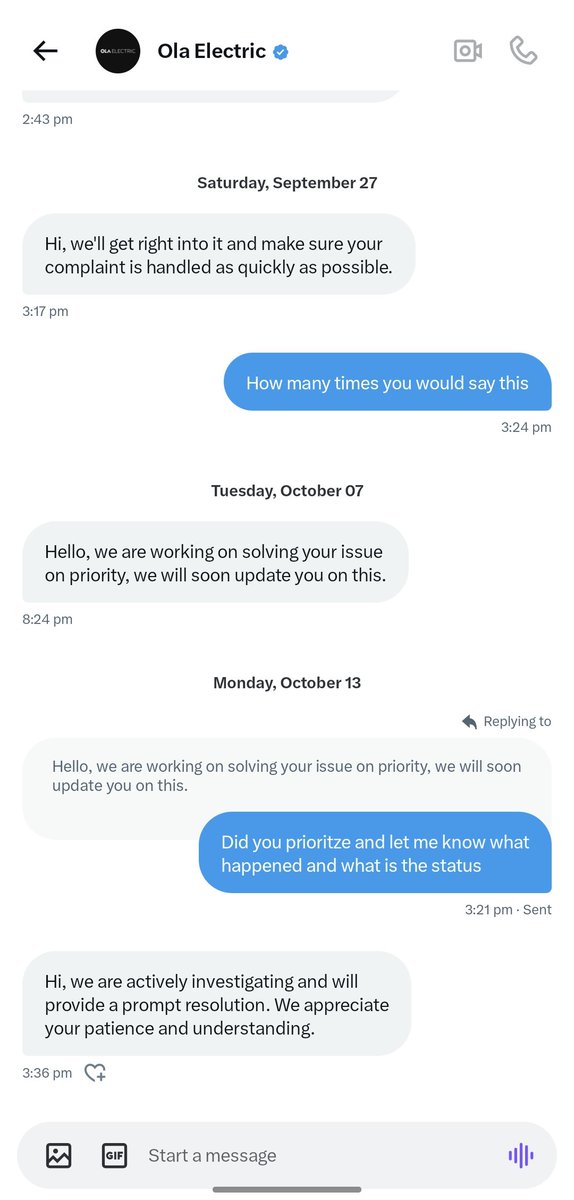 DRS_Denied's tweet photo. I only get DM from @OlaElectric for the sake of their PR. https://t.co/hJsgCkO2yM