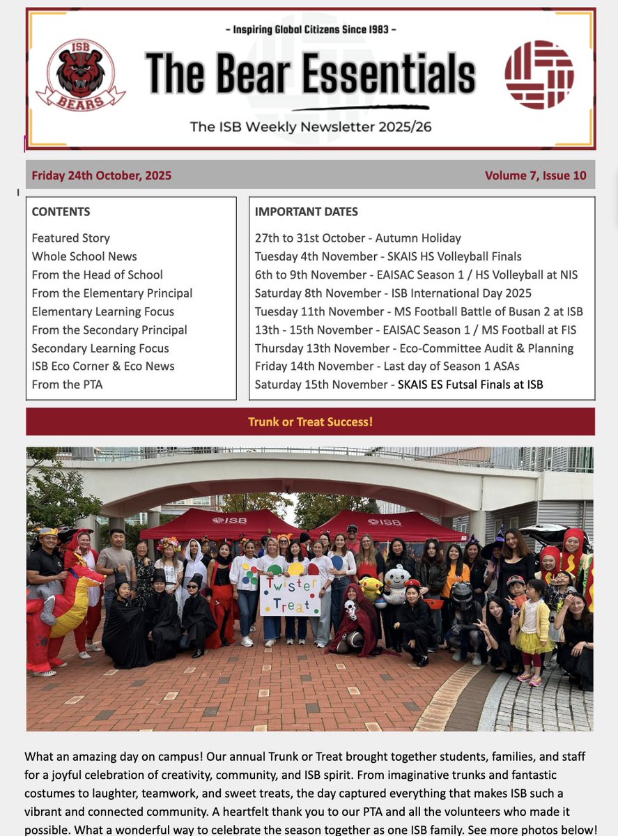 ISBLearning's tweet image. This week&apos;s newsletter is now available to download from the &apos;news&apos; section of the ISB Website. Enjoy the Mid-Semester Holiday! We look forward to seeing students return to school on Monday 3rd November.

heyzine.com/flip-book/01b5…

#isblearning #ib