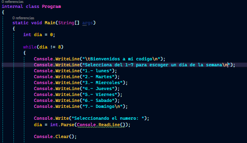 R65589Regino's tweet image. ¡Desafío completado! ✅ Programa en C# que muestra el día de la semana con un menú usando `switch`. ¿Alguna sugerencia para mejorarlo? ¡Comparte tu código o ideas! #CSharp #ComunidadProgramadora #Coding