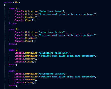 R65589Regino's tweet image. ¡Desafío completado! ✅ Programa en C# que muestra el día de la semana con un menú usando `switch`. ¿Alguna sugerencia para mejorarlo? ¡Comparte tu código o ideas! #CSharp #ComunidadProgramadora #Coding