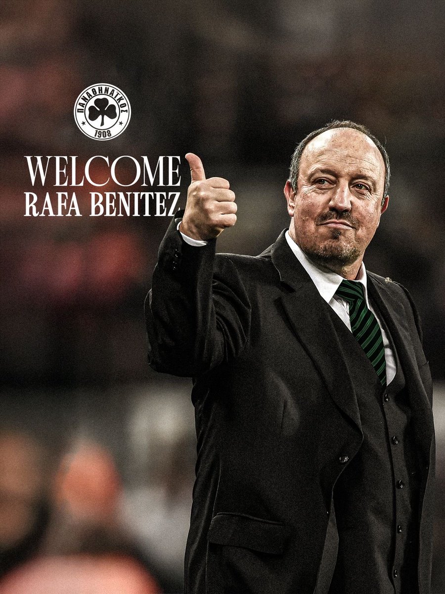 Panathinaikos welcomes Rafa Benítez as the club’s new head coach.
This is the start of a new era. ☘️

#PAOFC #Panathinaikos
