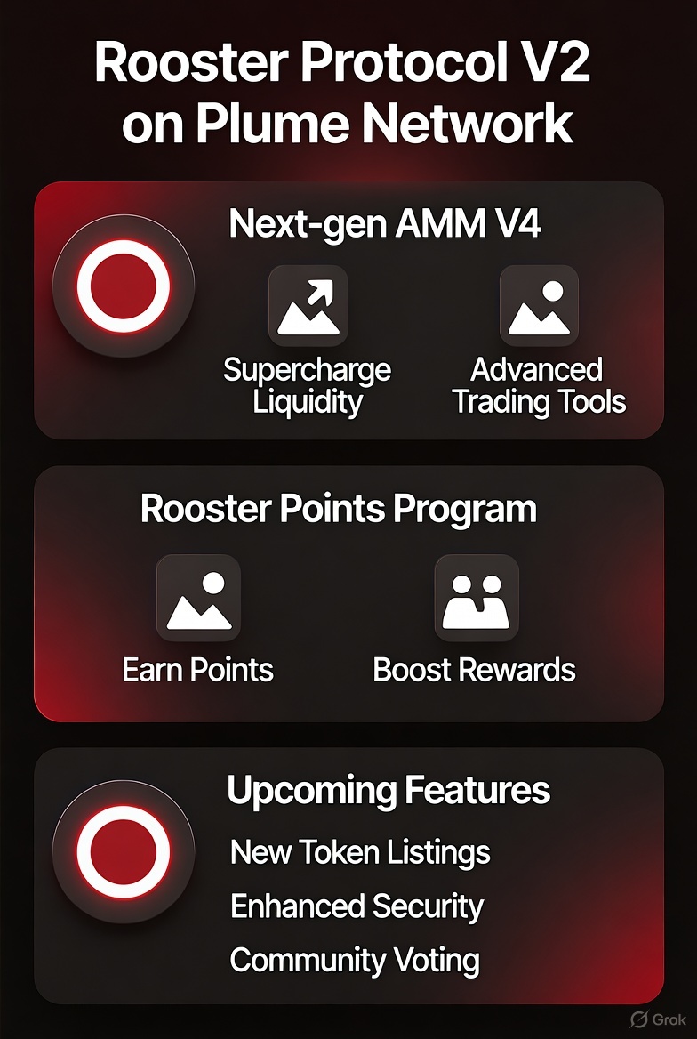 9Rebel2's tweet photo. The @roosterprotocol  V2 is live on @plumenetwork , and it’s a game-changer for DeFi!  
Dive into next-gen AMM V4 with up to 10x capital efficiency
Dynamic fees that adapt to market vibes, and boosted pools for bigger LP rewards. 
Plus, the Rooster Points Program lets you earn points with every trade or stake then you can convert them to $ROOSTER post-TGE!  
Limit orders are coming soon to level up your game. What’s your fave rosster's V2 feature?