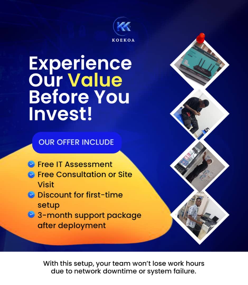 KoekoaITService's tweet image. Experience our value before you invest! At KOEKOA IT SERVICE we deliver the best solutions to your problems ✅💯#techinfo #experience #value