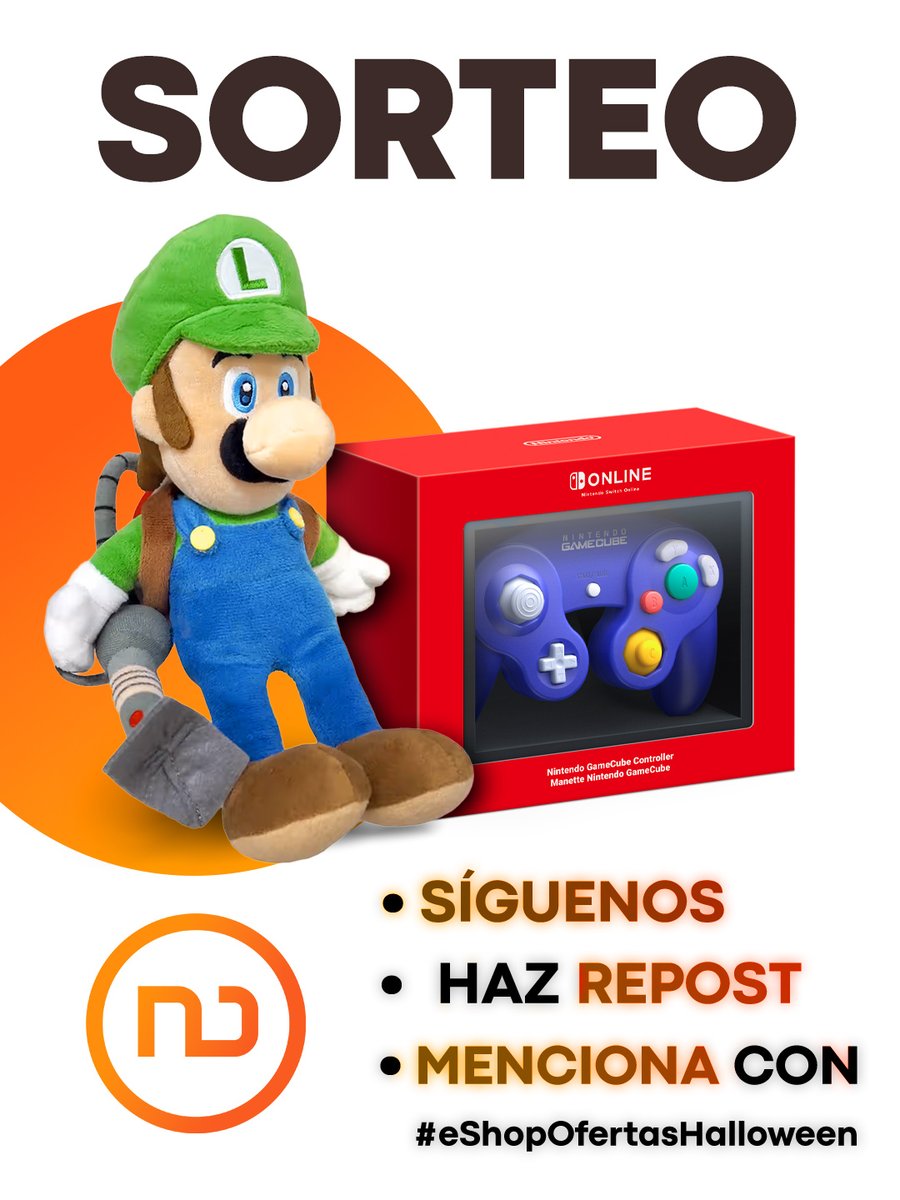 Nintenduo's tweet photo. 🎃 ¡SORTEOOOOO! 🎃
- Un peluche de Luigi’s Mansion + Mando de GameCube para Nintendo Switch 2 -

✅ Sigue a @Nintenduo
✅ Haz Repost a este Post
✅ Responde este post con el hashtag #eShopOfertasHalloween diciendo la oferta más top de Halloween que encuentras en la eShop

Pasad un terrorífico Halloween 👻 ¡Mucha suerte a todos!