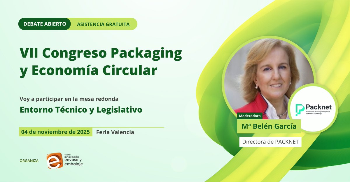 Packnet_'s tweet image. Packnet participará en el VII Congreso de Packaging y Economía Circular organizado por el @ClusterEnvase

🔊Belén García, Directora de Packnet, moderará la Mesa sobre Entorno Técnico y Legislativo, en la que participarán
#IMPLICA, @HEURAGESTIO, @FEDEMCOGROW y @Envalora_es