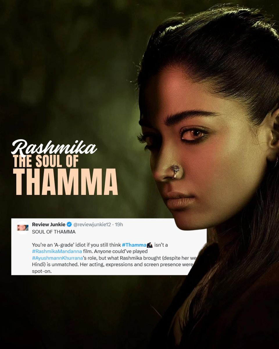MandannaMagic's tweet photo. 🔥 She owns every frame, every emotion, every heartbeat of #Thamma. Truly the SOUL of it all! ❤️‍🔥
#RashmikaMandanna #Thamma #QueenOfHearts #ActingMasterclass #RashmikaMagic https://t.co/MityCsl53o
