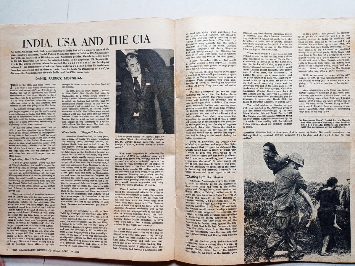 Rishi Bagree (@rishibagree) on Twitter photo Extracts of Book  'A Dangerous Place'  by Former USA Ambassador Daniel Mohniyan On India, USA and CIA Published In Illustrated Weekly Magazine 
  Do Read the Last Three Paragraphs Extracts of Book  'A Dangerous Place'  by Former USA Ambassador Daniel Mohniyan On India, USA and CIA Published In Illustrated Weekly Magazine 
  Do Read the Last Three Paragraphs