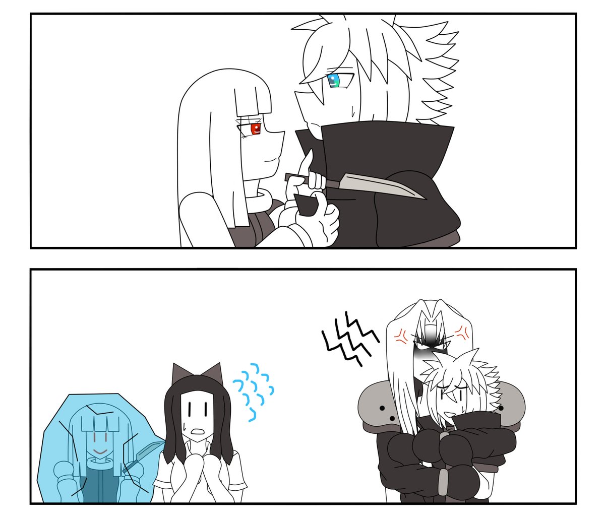 nutsarakongkap1's tweet photo. Sefikura : Ella mess with cloud
Ella : Give me your soul, strife.
Cloud : 😰
Ella : *Ella's got frozen*
Aom : Sorry, cloud.
Cloud : It's okay, aom.
Sephiroth : Don't mess with my puppet 😠💢
#sefikura #セフィクラ #FF7 #FFVII #sephikura #sephirothxcloud #เซฟคลาวด์ #ff7SC https://t.co/KZ0kdfTpld