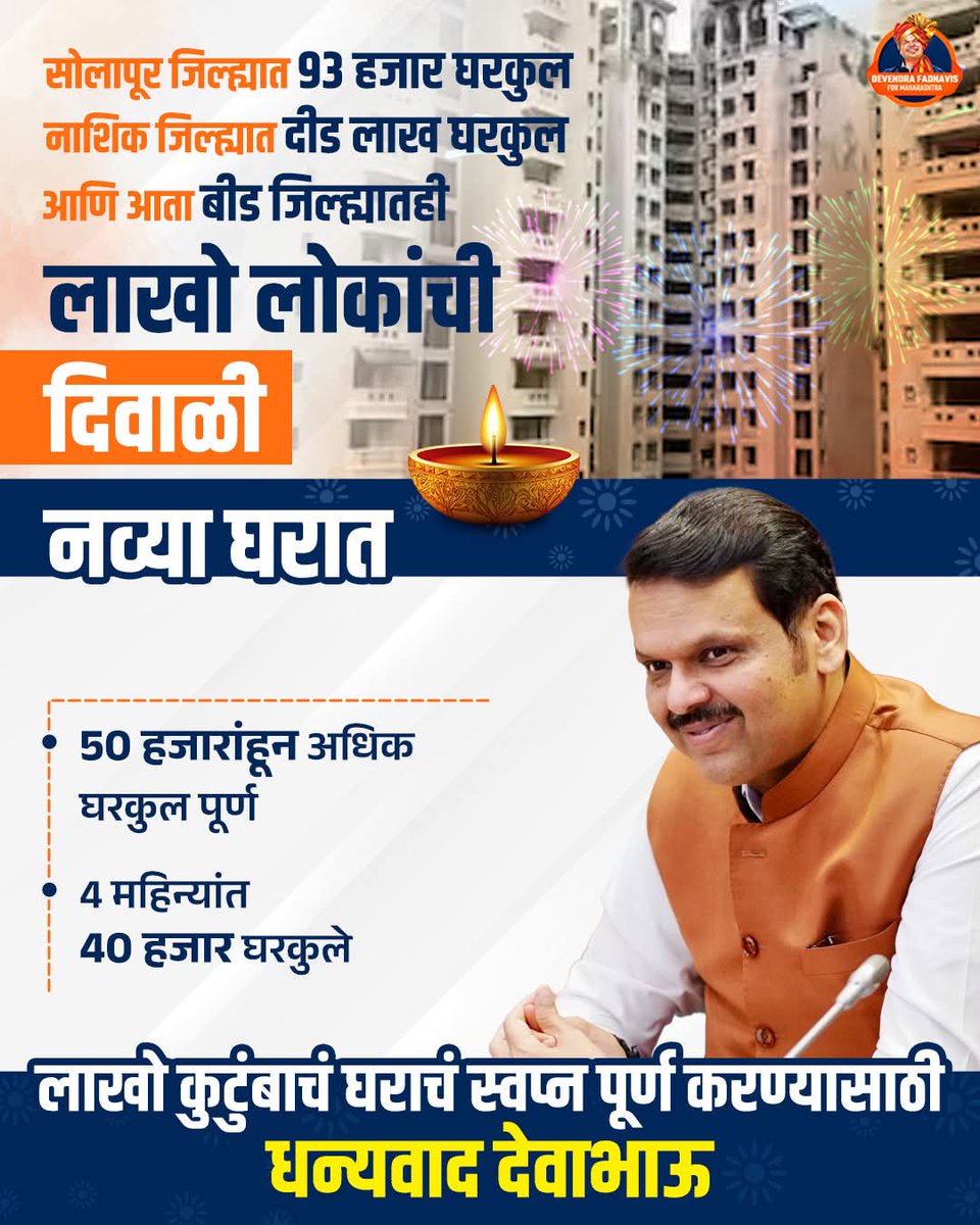 TruthDefenders_'s tweet photo. Dreams turned into reality for Beed citizens! 🏠
Over 50,000 families finally got their own homes under the Gharkul Awas Yojana. Thanks to Devendra "Devabhau”" Fadnavis, the man who delivers, not just promises! 👏🔥
#Devabhau #Gharkul #PMAwasYojana2025 #DevendraFadnavis4Maha https://t.co/DYhMTd88M8