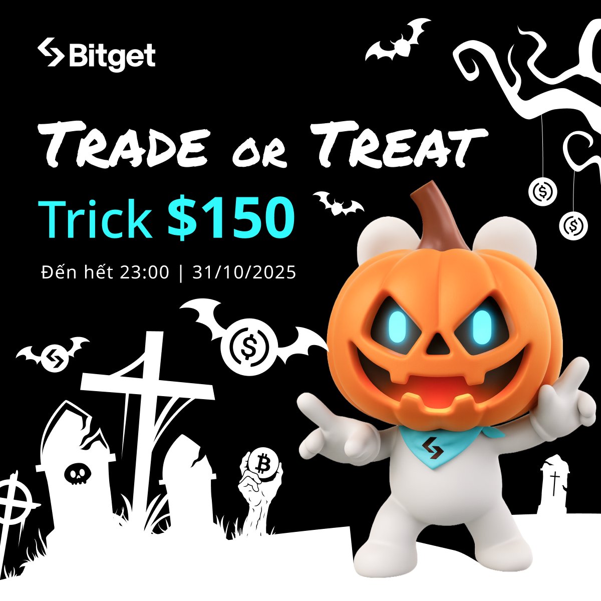 🎃 Trade or Treat - Trick 150$ - Halloween Challenge 👻

Pha trade ám ảnh nhất của bạn? Bạn trade mà bị market trick? Những ngày bạn thắp nhang khấn thị trường đỏ quay đầu?
Halloween của chúng ta tới rồi... 👻

1️⃣ Quote Retweet post này (Retweet kèm "trích dẫn")