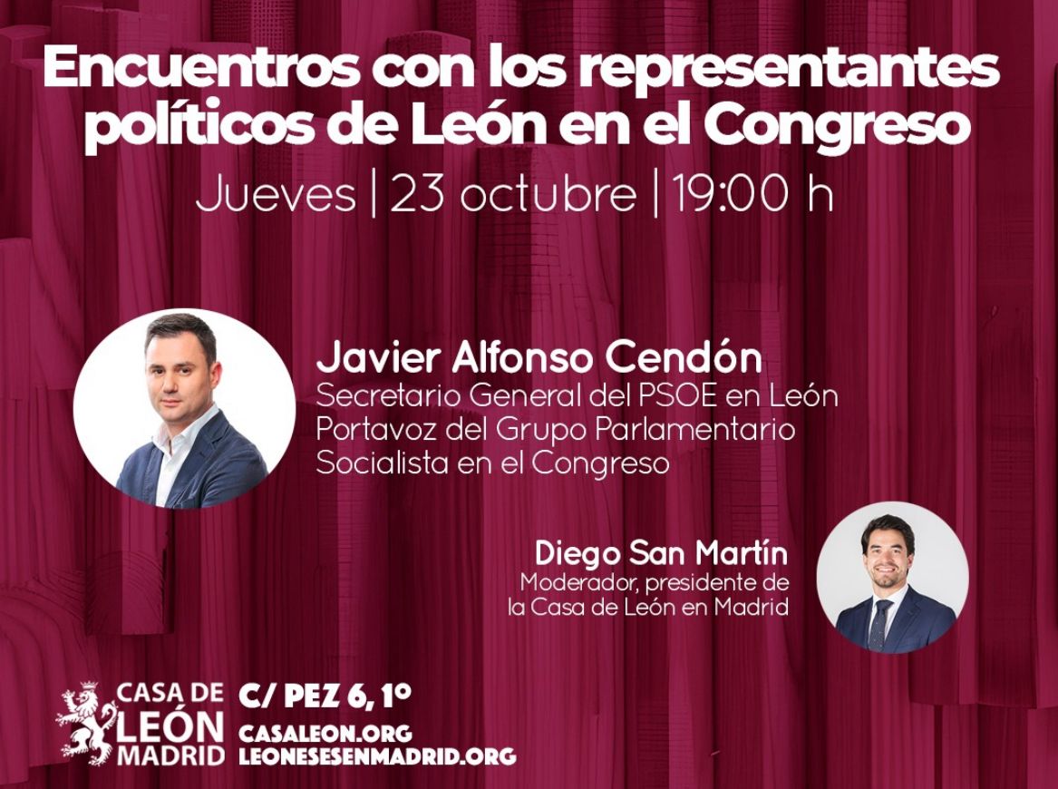 🏛️ El secretario general de #PSOELeón y diputado nacional, <a href="/alfonsocendon/">Javier Alfonso Cendón</a>, ha participado en los encuentros con los representantes políticos de León en el Congreso organizados por la <a href="/CasaLeonMadrid/">Casa de León en Madrid</a> y moderados por su presidente, Diego San Martín.