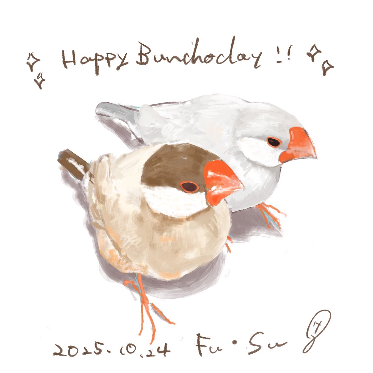 油絵 Alles Gute 仲良く集まるくちばしの小さな鳥たち 2 油絵 Alles