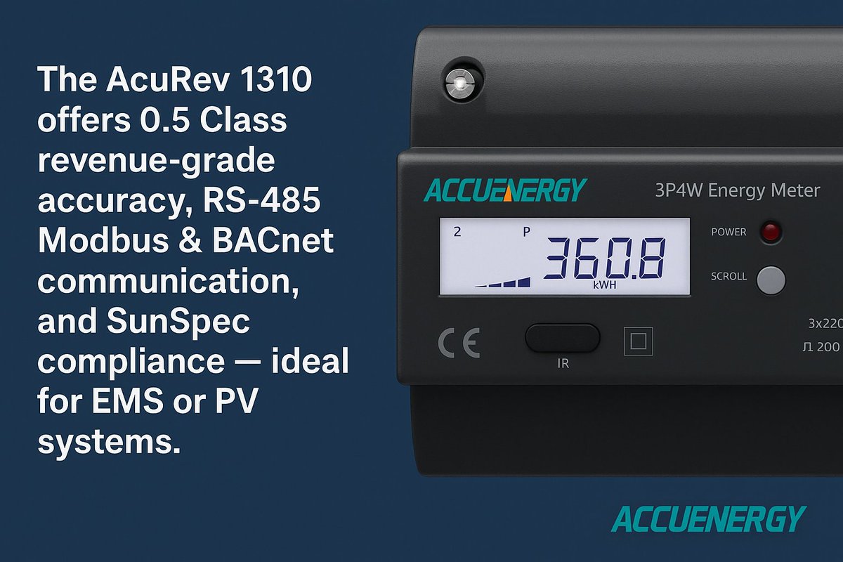 Eenovators's tweet photo. The AcuRev 1310 offers 0.5 Class revenue-grade accuracy, RS-485 Modbus &amp; BACnet communication, and SunSpec compliance — ideal for EMS or PV systems.
#RealtimeEnergyMonitoring #EnergyManagement https://t.co/nYRJqKbWRn