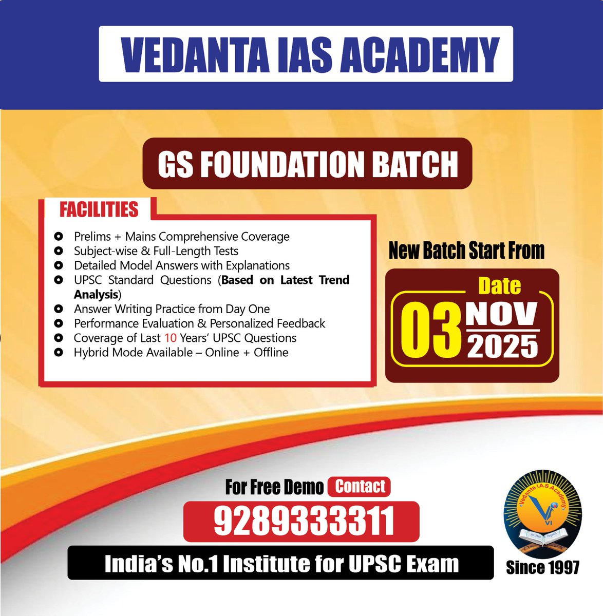 vedantasachin's tweet photo. 📷 Vedanta IAS Academy! 📷*
📷 *CSAT Prelims 2025*
Click For Registration ~For more discount/mentorship use my referral code https://t.co/57jT1QvnHP
📷 *Contact Us:* 9289333311
📷 *Visit Us:* [https://t.co/lVG3xPxjL0](https://t.co/lVG3xPxjL0)
📷 *Don't Just Dream of Success https://t.co/wwFd7Yzhns