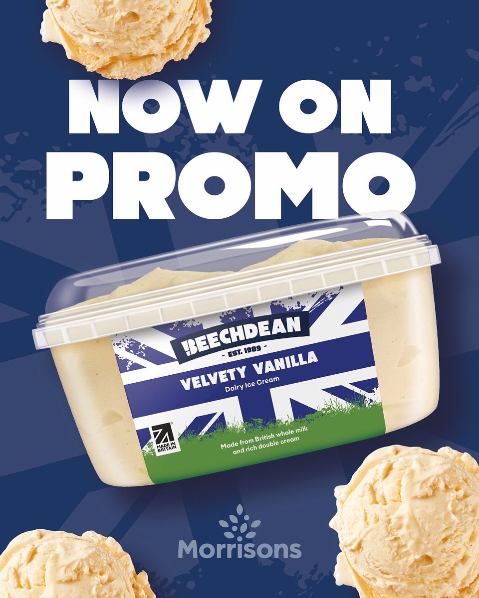 Our Beechdean 1L Velvety Vanilla is now on offer in selected @morrisons stores.

A scoop of perfection for any dessert.

Find your nearest store: beechdean.co.uk/store-finder

#morrisons #vanillaicecream #beechdean