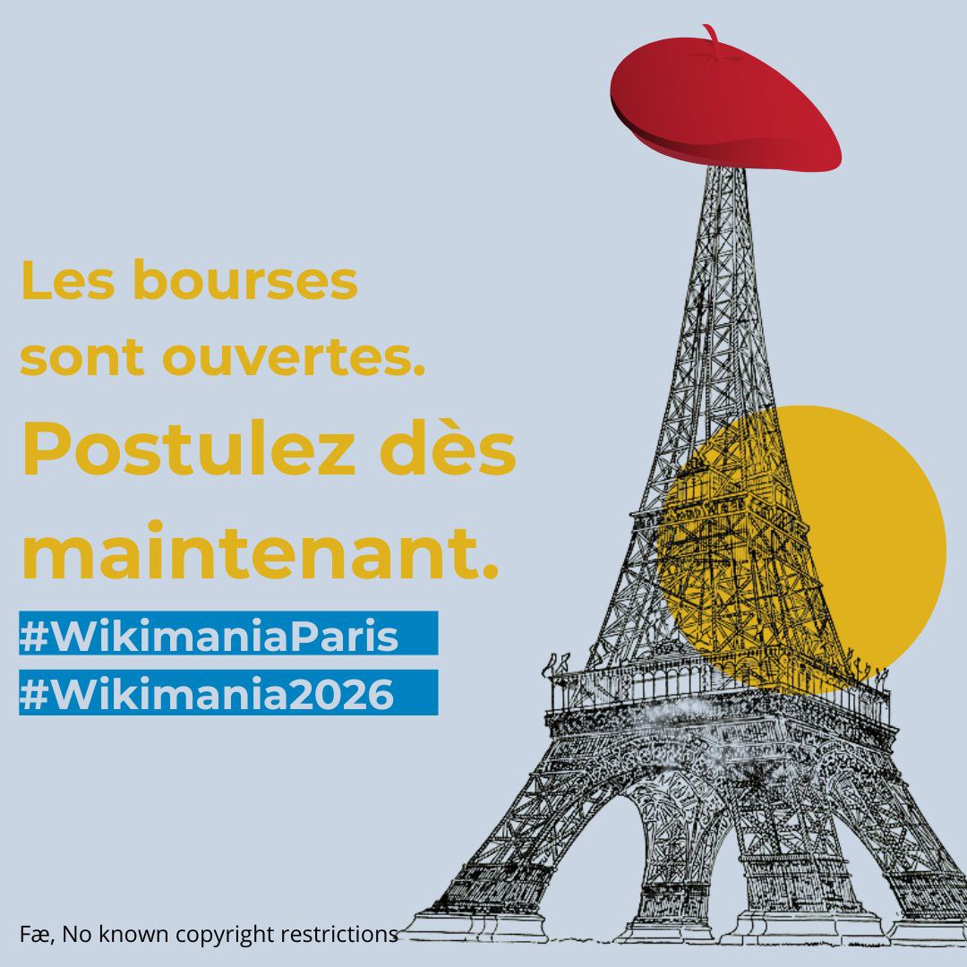 🚨 Derniers jours pour postuler aux bourses #Wikimania2026 !
🗓️ Fin des candidatures : 31 octobre 2025
💡 Profitez du week-end pour remplir le formulaire et participer à l’aventure 🎯
👉 wikimania.wikimedia.org/wiki/2026:Scho… <a href="/Wikimedia_Fr/">Wikimédia France</a>
#Wikipedia25 #Wikimedia #Wikimania2026