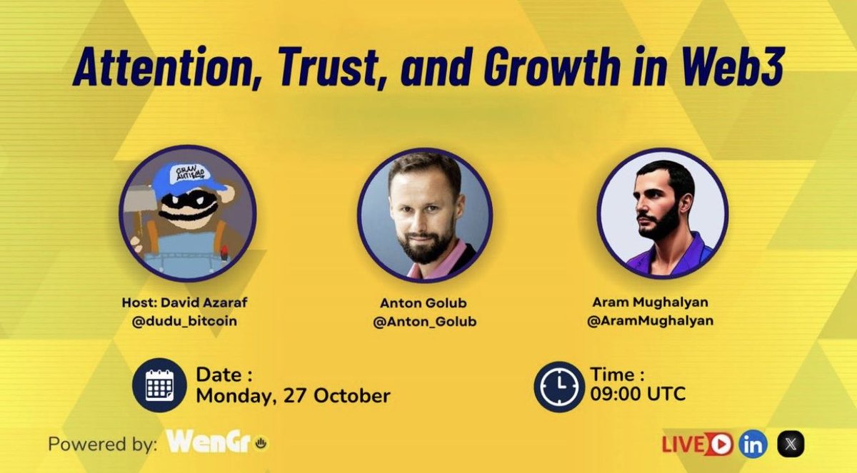 lady_sheraz's tweet image. Switching things up this time around and it’s happening live on LINKEDIN 🔥 
With @dudu_bitcoin of @WenGrowth and @AramMughalyan the LinkedIn King 🤴🏻 
27th October 9am UTC
linkedin.com/posts/david-az…