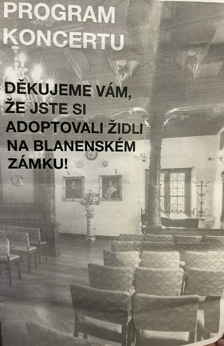 LiborHoppe's tweet image. Adoptuj si svou židli👆

Včera jsme s manželkou Lenkou měli tu čest poslechnout si speciální koncert věnovaný projektu 
🪑“Adoptuj si svou židli na blanenském zámku.”

Jsem moc rád, že jsme takto mohli podpořit kulturu v našem regionu. Děti i učitelé ze 🎻ZUŠ Blansko se opravdu…