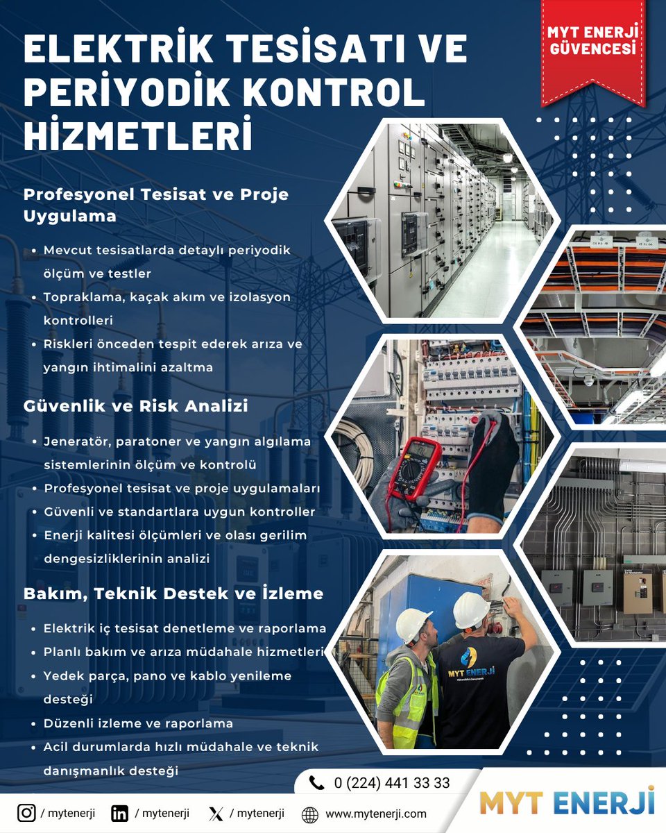 MYT Enerji, elektrik tesisatı ve periyodik kontrol hizmetlerinde güvenli, verimli ve standartlara uygun çözümler sunar.
Elektrik ve enerji sistemlerinizin güvenliğini MYT Enerji güvencesiyle sağlayın.

#enery #elektriktesisatı #PeriyodikKontrol #EnerjiVeElektrik #energy #project