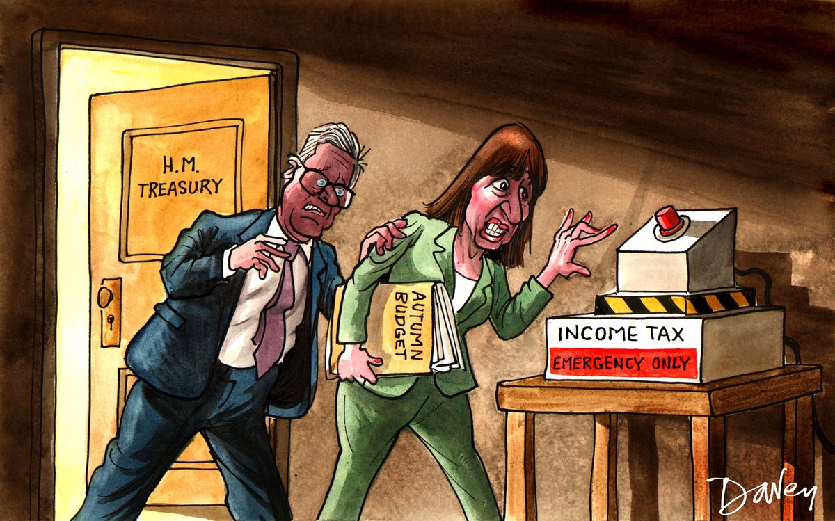 Will she? Won't she? The big red button deep inside the Treasury. Income tax! Something's gotta give! [Telegraph Friday 24/10/25]