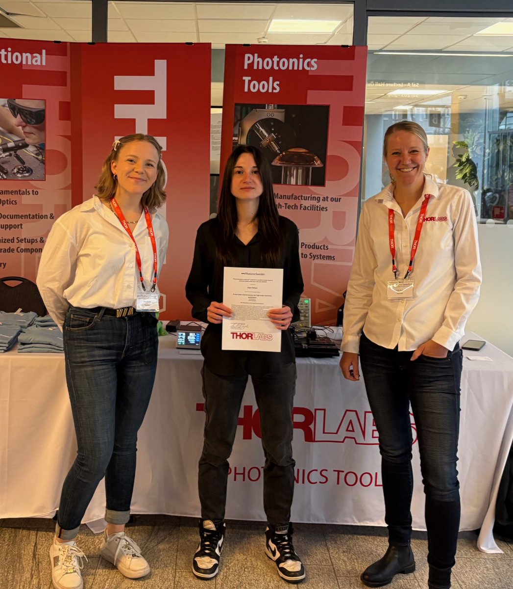Thorlabs's tweet image. That&apos;s a wrap on the 2025 Optics and Photonics conference hosted by @PhotonicSweden in Stockholm! In addition to showcasing new products, we were excited to support the award for Excellent Master Thesis. Congrats to winner, Eleni Pefani!

#OPS2025 #PhotonicsSweden #Photonics