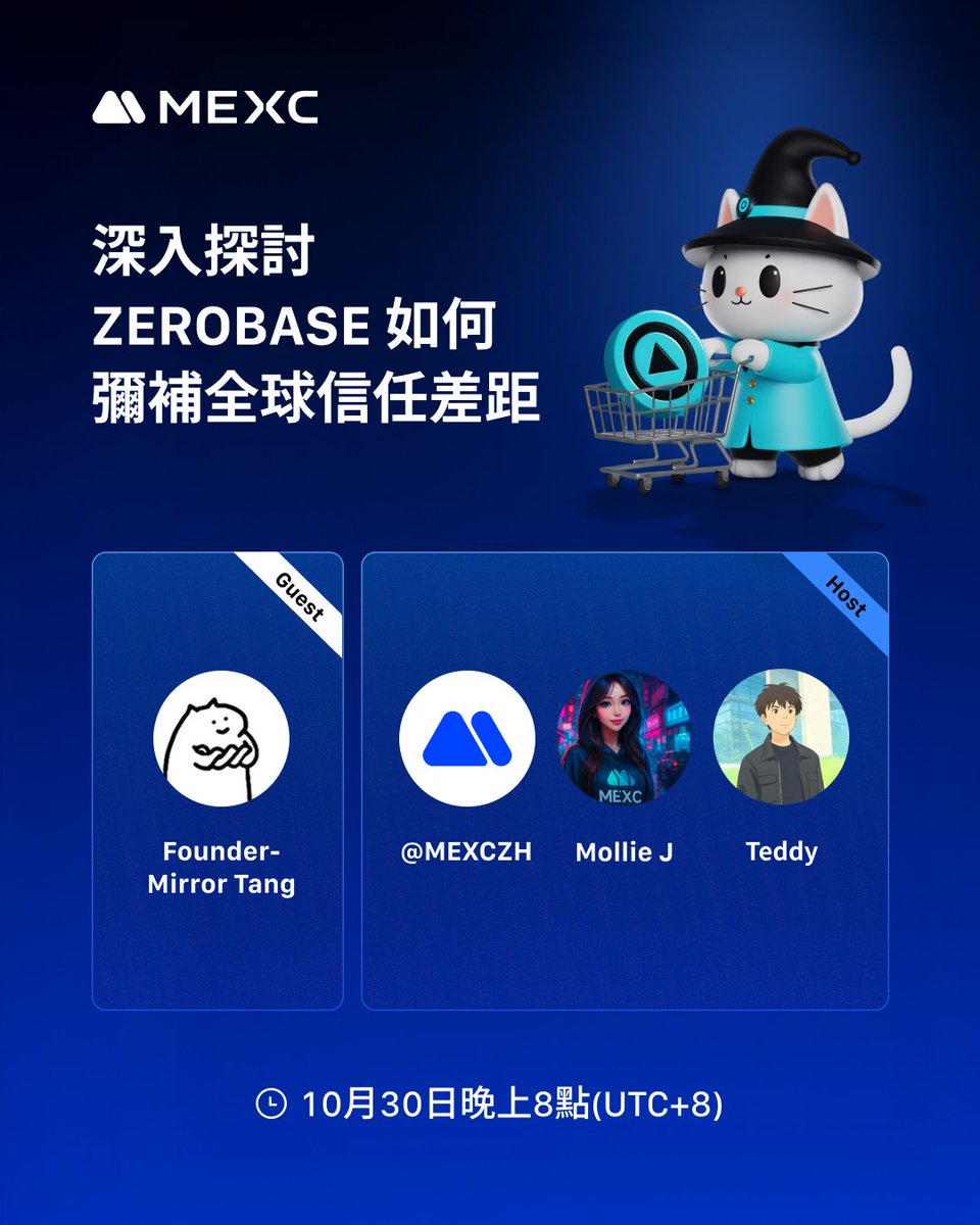MEXC_華語 (@mexczh) on Twitter photo #MEXC 精彩AMA預告!
🎉我們將與 <a href="/zerobasezk/">ZEROBASE</a> 一起深入對談, 同時也準備了 100 $USDT 要送大家,趕緊來瞧瞧!
📍主題:解鎖可驗證隱私:深入探討 ZEROBASE 如何彌補全球信任差距
💬AMA連結:x.com/i/spaces/1kvJp…
📅時間:10月30日(四) 晚上8點(UTC+8)
👥Host: <a href="/Mollie_MEXC/">Mollie J</a>  <a href="/Teddy_MEXC/">Teddy_MEXC</a> #MEXC 精彩AMA預告!
🎉我們將與 <a href="/zerobasezk/">ZEROBASE</a> 一起深入對談, 同時也準備了 100 $USDT 要送大家,趕緊來瞧瞧!
📍主題:解鎖可驗證隱私:深入探討 ZEROBASE 如何彌補全球信任差距
💬AMA連結:x.com/i/spaces/1kvJp…
📅時間:10月30日(四) 晚上8點(UTC+8)
👥Host: <a href="/Mollie_MEXC/">Mollie J</a>  <a href="/Teddy_MEXC/">Teddy_MEXC</a>