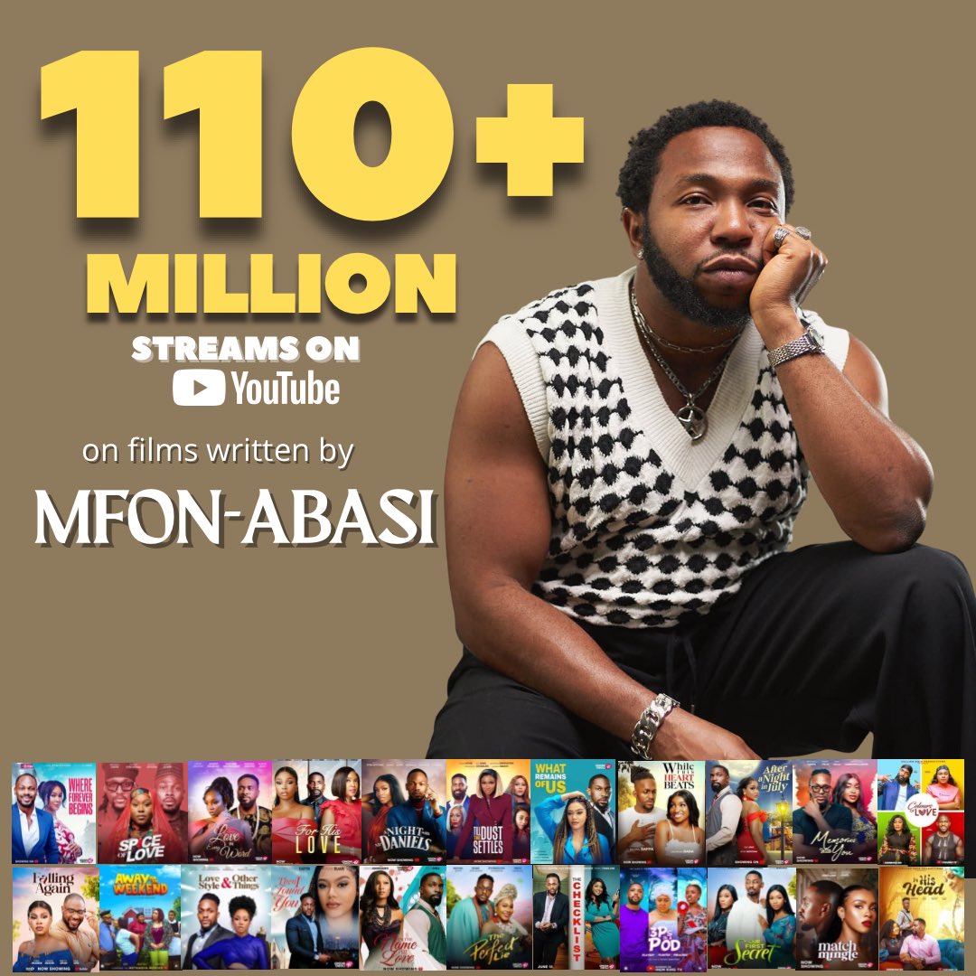 110+ MILLION VIEWS on films I have written.

In 2021, a mentor told me “Romantic comedies are dead. You will never make your mark writing them.”

I was a like “na me go resurrect am!”

So I doubled down instead. 

LOVE IN EVERY WORD: THE WEDDING drops today on <a href="/Omonioboli/">Omoni Oboli</a> TV!!