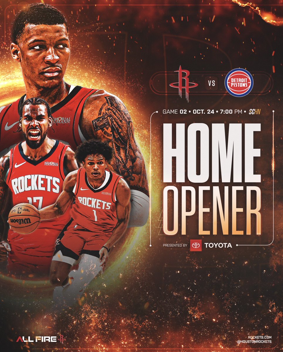 OPENING NIGHT IN THE CITY 🤘

⏰ 7:00pm Tip-Off
📺 <a href="/SpaceCityHN/">Space City Home Network</a>
📻 <a href="/SportsTalk790/">SportsTalk 790</a> / En Español KLTN 102.9 HD2
🚀 <a href="/Toyota/">Toyota USA</a>
📲 Live updates on Rockets App