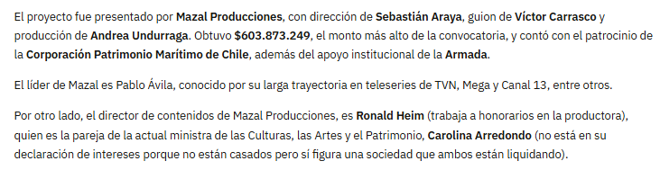 Neuroc (@jackedin) on Twitter photo Aparte Ronald Heim Labra trabaja a honorarios en la productora Mazal y es pareja de Carolina Arredondo
Esta wea les vengo diciendo hace rato gente porfiada, DESDE CULTURAS SE ESTAN ROBANDO LA PLATA EN BUQUES INDUSTRIALES Aparte Ronald Heim Labra trabaja a honorarios en la productora Mazal y es pareja de Carolina Arredondo
Esta wea les vengo diciendo hace rato gente porfiada, DESDE CULTURAS SE ESTAN ROBANDO LA PLATA EN BUQUES INDUSTRIALES