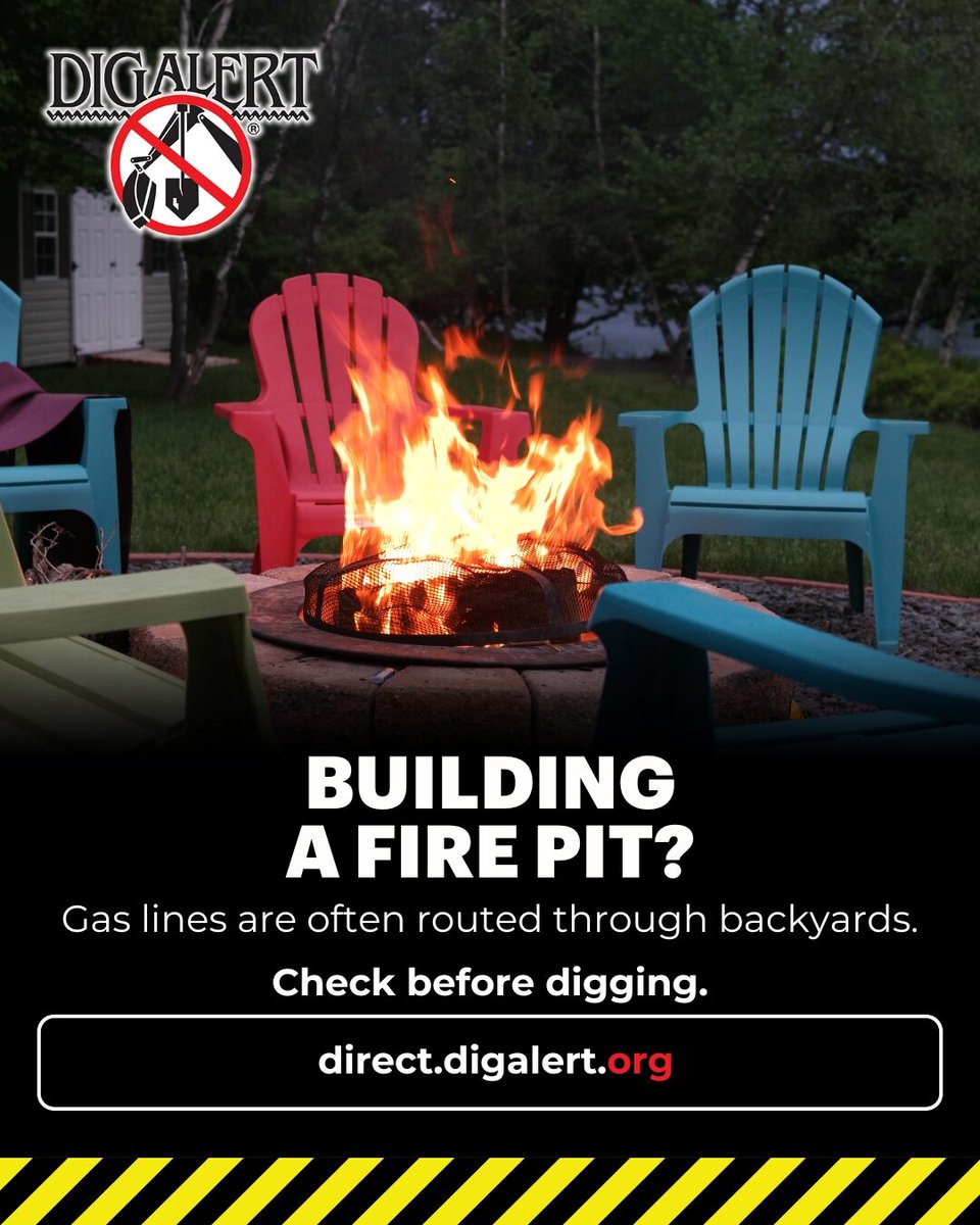 DigAlert's tweet image. 🔥 Backyard fire pit project?
Gas lines might be right where you’re digging.
Stay safe—submit your FREE DigAlert® ticket before you start. direct.digalert.org
#FirePitSafety #HomeImprovement #SafeDigging