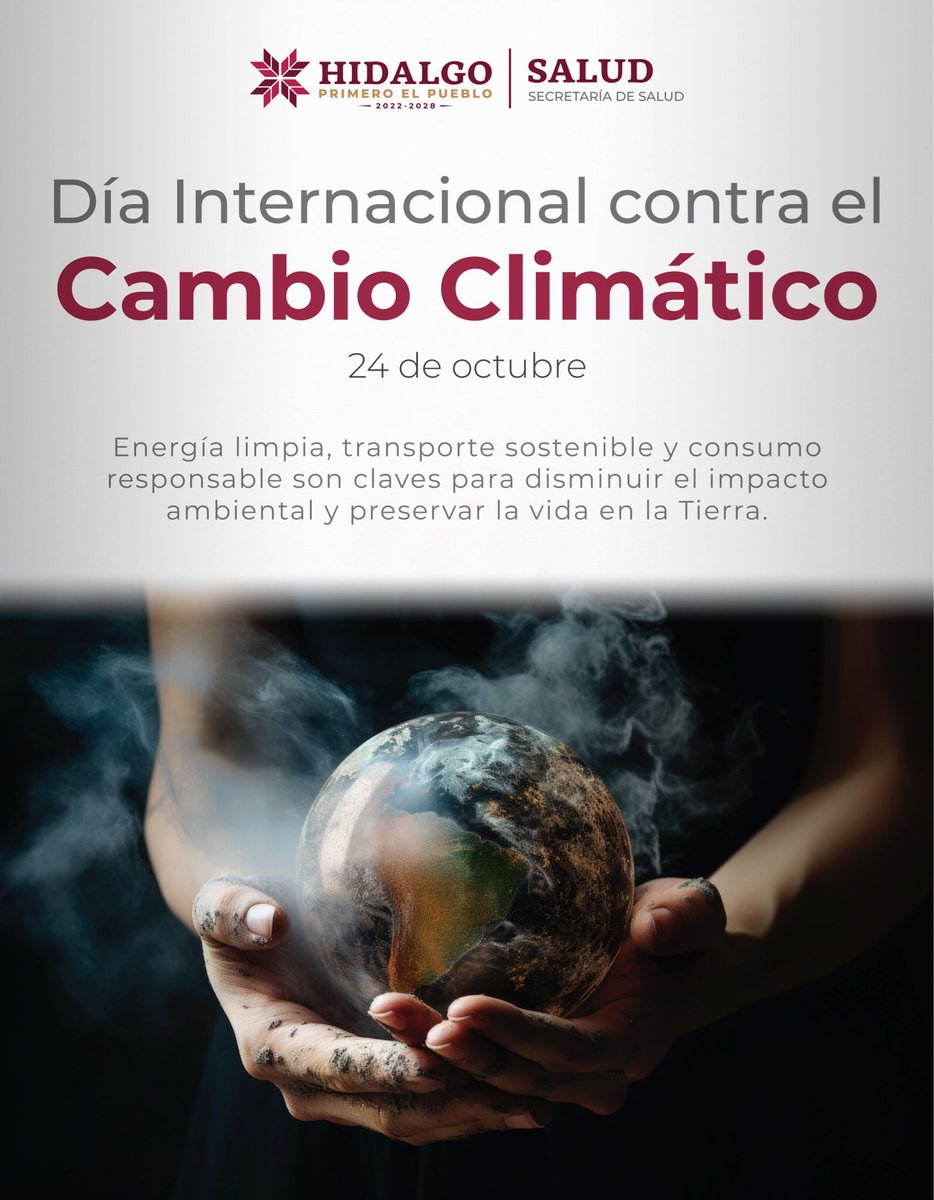 Salud_Hidalgo's tweet image. 🗓️ 24 de octubre | Día Internacional contra el Cambio Climático 🌎💧
El aumento de temperatura y la contaminación afectan la salud respiratoria y alimentaria.
🌱 Reducir residuos, usar transporte sustentable y ahorrar agua son acciones que salvan vidas.
#PrimeroTuSalud