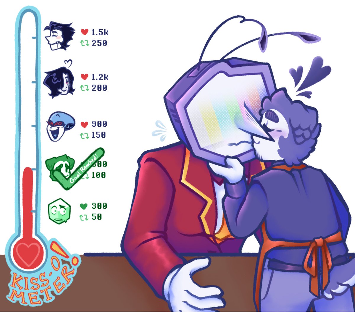 S o p a (@chaoticsoph) on Twitter photo And with that, #RambTenna kisses have been reached!
Thank you all so much for your enthusiasm and support 😭💞
Next up is #queendeltarune at 900 likes and 150 reposts!!
(To clarify the goals should be met on the kiss QRTs, not the original post)
#Deltarune #Tenna #QueenTenna And with that, #RambTenna kisses have been reached!
Thank you all so much for your enthusiasm and support 😭💞
Next up is #queendeltarune at 900 likes and 150 reposts!!
(To clarify the goals should be met on the kiss QRTs, not the original post)
#Deltarune #Tenna #QueenTenna