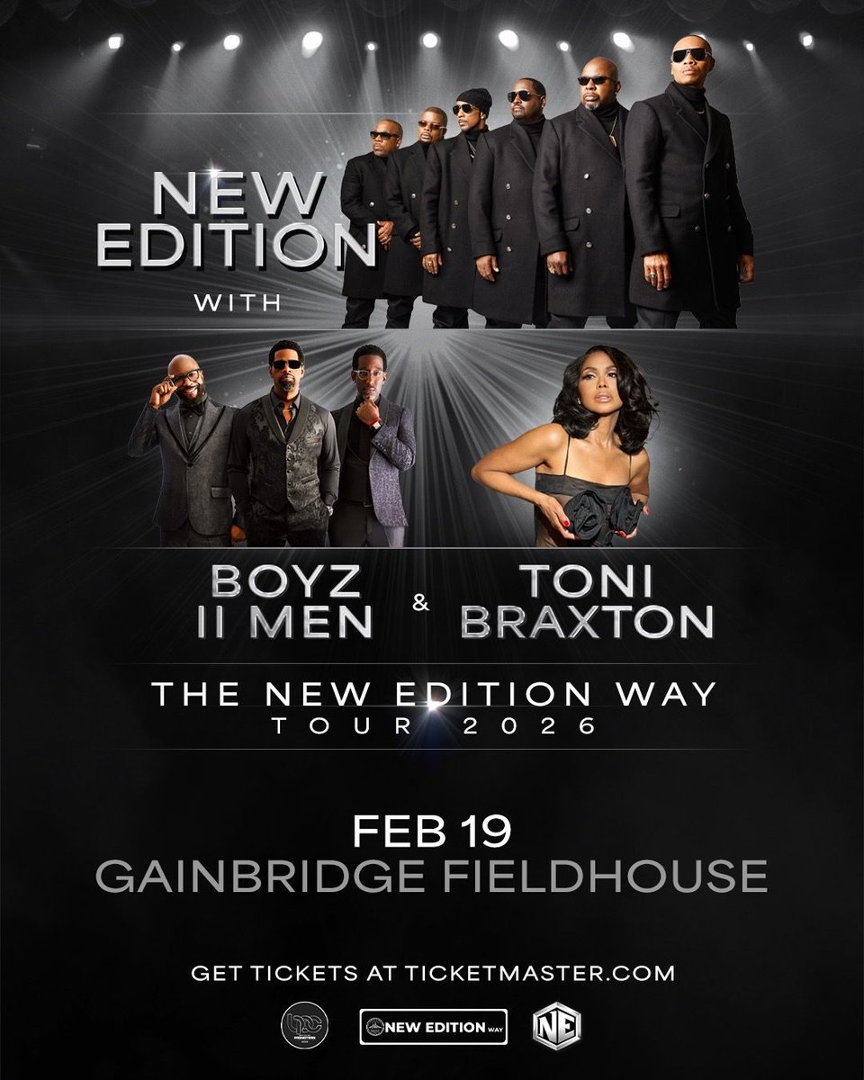 JUST ANNOUNCED! New Edition, Boyz II Men, &amp; Toni Braxton come together for the first time for a dynamic 360° immersive concert experience! The New Edition Way Tour hits Gainbridge Fieldhouse on Feb 19!

🎟️ Tickets on sale Fri, 10/31 @ 10AM → bit.ly/4hwDCea