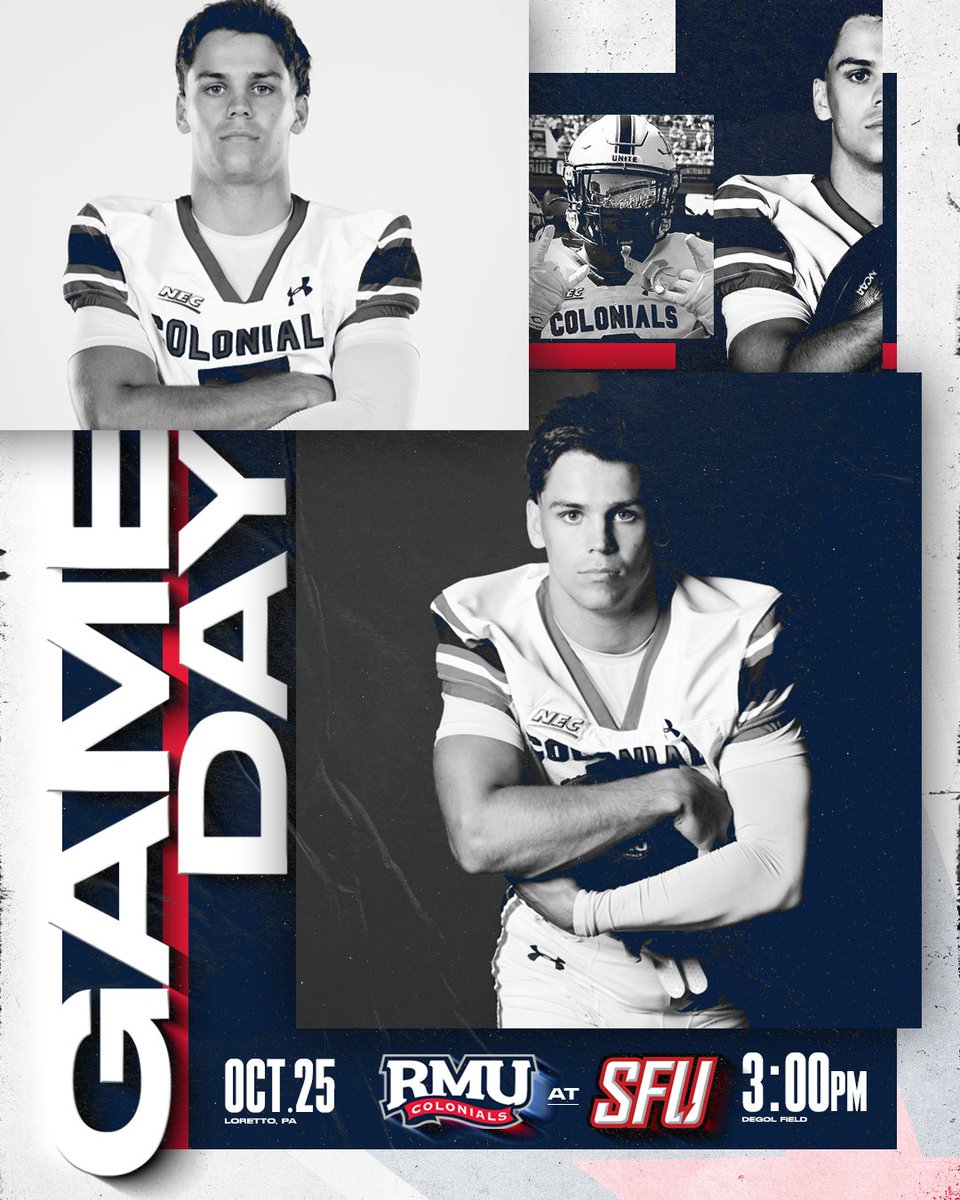 RMU_Football's tweet photo. It’s 𝗚𝗔𝗠𝗘𝗗𝗔𝗬 ‼️
🆚: Saint Francis
🏟️: DeGol Field
📍: Loretto, Pa.
🕒: 3 p.m.
📻: https://t.co/mWJmOonfXU
🗣️: @chrisshovlin | @colonialsradio
💻: https://t.co/1JhQjsA8vd
📊: https://t.co/xPGlPNoWSW
#⃣: #BobbyMo https://t.co/tnSYpobzmG