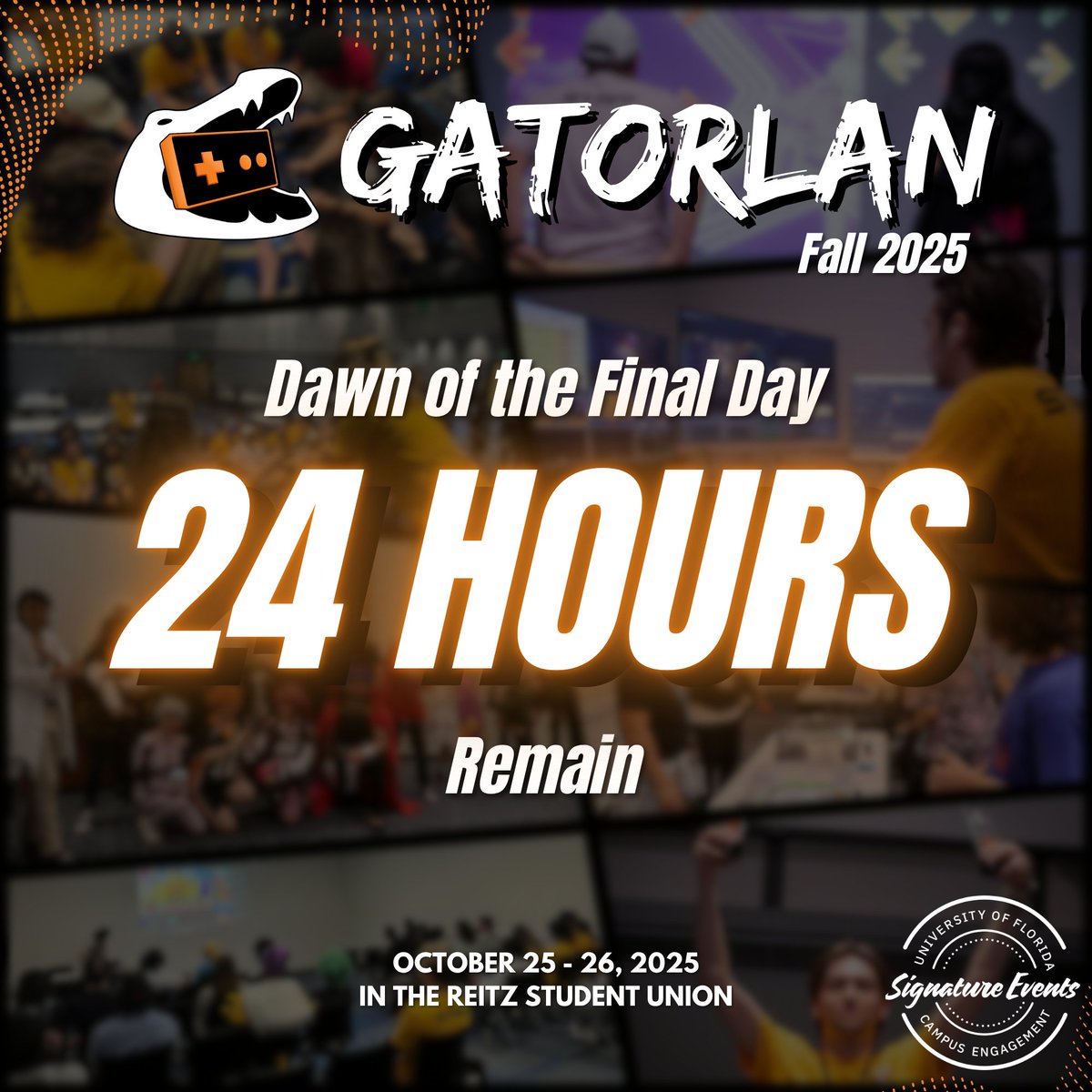 Can you believe it? GatorLAN is TOMORROW!!

Don't forget to bring your controllers, consoles, cards, and computers! Finish signing up for tournaments!

We can't wait to see you during the next two days!