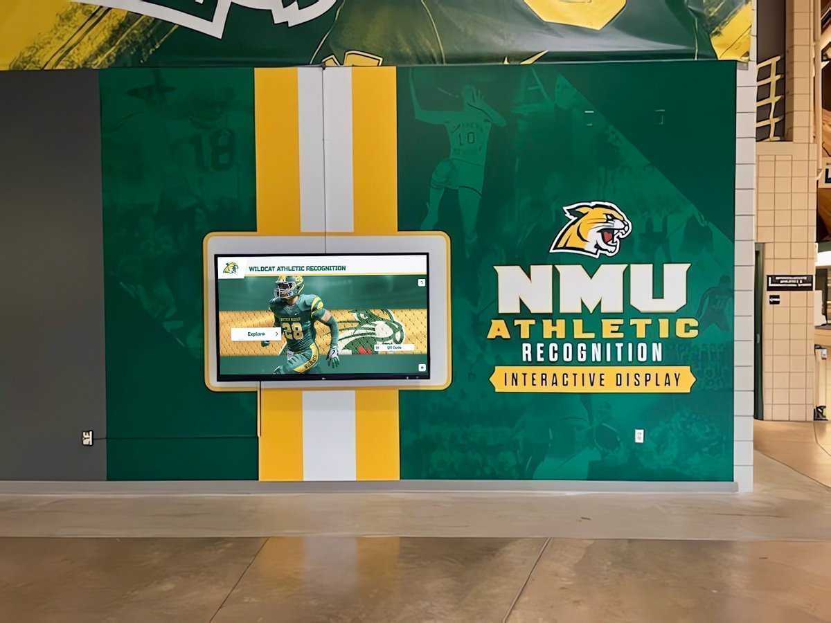 alumni_rocket's tweet image. Excellence on display in Michigan! NMU is celebrating their Wildcats with a brand-new Rocket Interactive Display. 💚😼