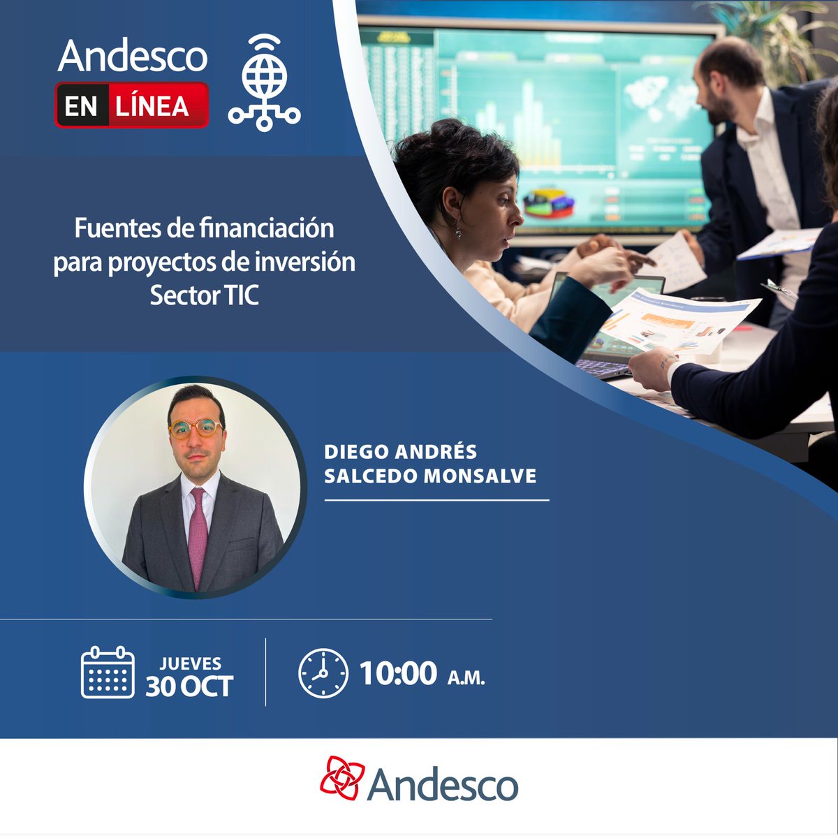 💡📶 ¿Cómo acceder a recursos para impulsar proyectos de inversión en el Sector TIC?

Este 30 de octubre a las 10:00 a.m., acompáñanos en una nueva edición de Andesco en Línea con Diego Andrés Salcedo, quien explicará las principales fuentes de financiación para fortalecer la