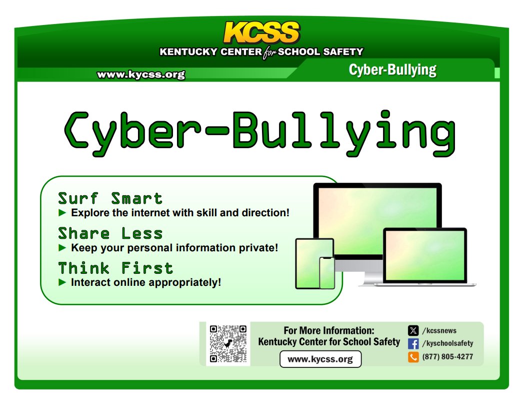👉Discuss with your child openly what is appropriate and what is not appropriate to communicate online.
👉Assume no digital communication is private
👉Use privacy settings on social media sites
For more information please visit: kycss.org/school-safety-…