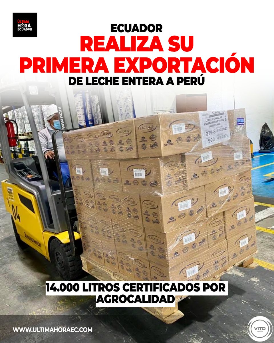 ¡Ecuador realizó su primera exportación de leche entera a Perú!

Se enviaron 14.000 litros desde la planta de 'Lactalis' en Lasso, Cotopaxi, certificados por Agrocalidad.