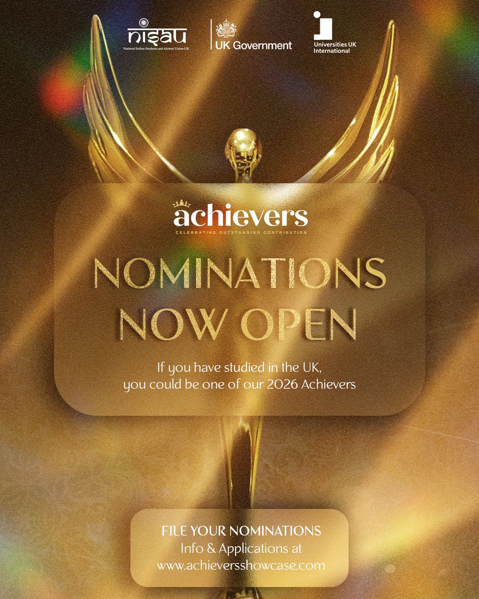 India UK Achievers Honours 2026 – nominations now open!
 
Celebrating outstanding Indian students and alumni of UK institutions driving global change.

Applications close 13 Nov. 

More info: ow.ly/Aetx50XhtwA

#BayesBusinessSchool #IndiaUKAchievers